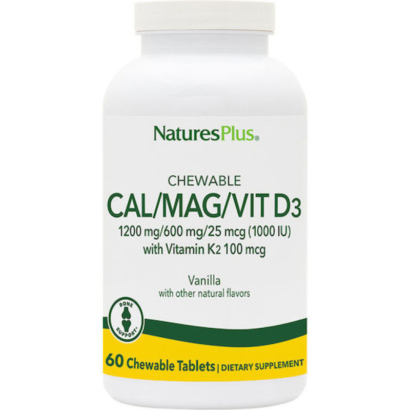 Nature's Plus Bone Support Chewable Bone Support Cal/Mag/Vit D3 with Vitamin K2 60 μασώμενες ταμπλέτες Βανίλια