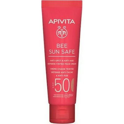 Apivita Bee Sun Safe Anti-Spot & Anti-Age SPF50 Tinted , Αντηλιακή Κρέμα Προσώπου με Χρώμα κατά των Πανάδων & των Ρυτίδων 50ml
